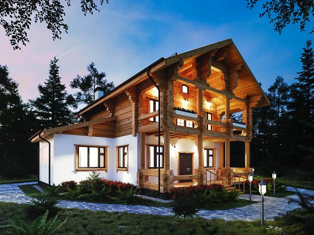 Exterior visualization - Wooden House at Night