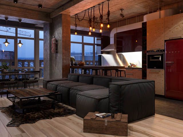 Interior visualization - Loft Apartment at Night